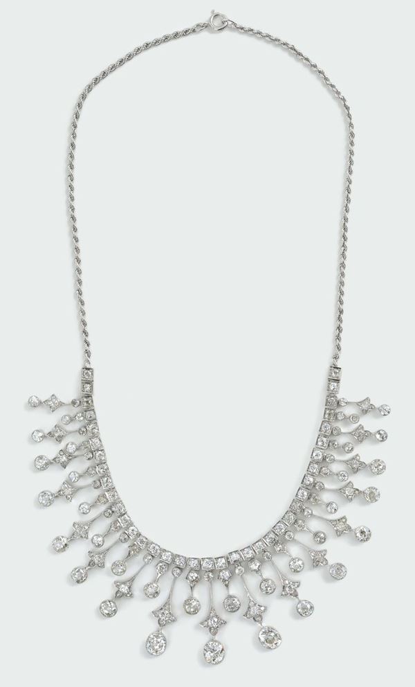 An old-cut diamond fringe necklace