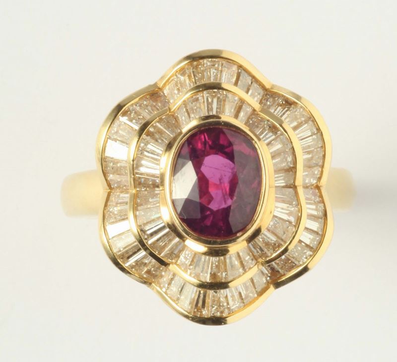 Anello con rubino Thailandia e diamanti  - Auction Silvers and Jewels - Cambi Casa d'Aste