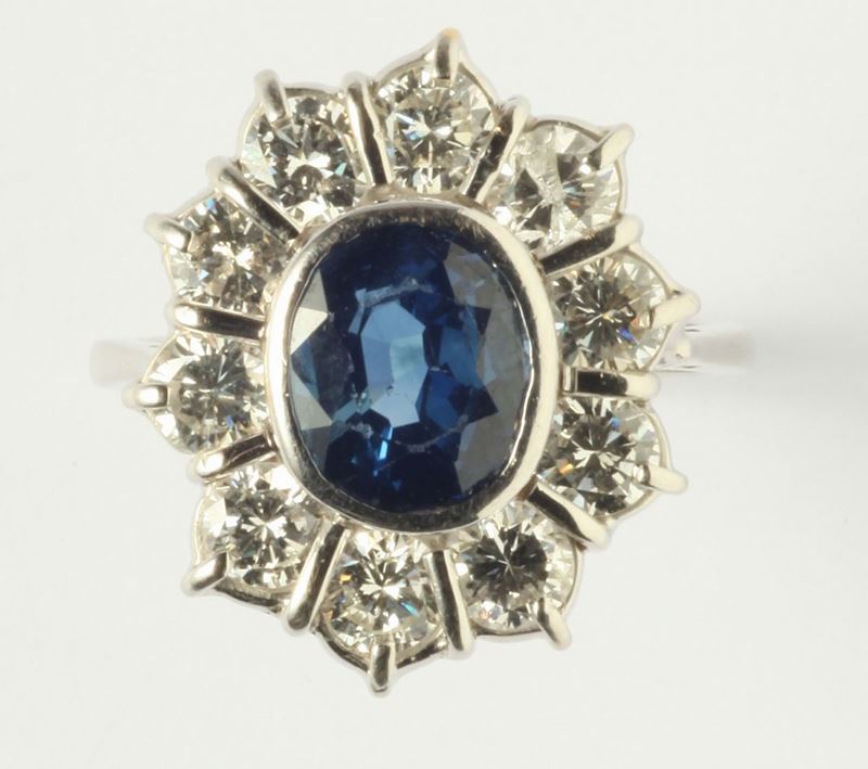 Anello con zaffiro e diamanti  - Auction Silvers and Jewels - Cambi Casa d'Aste