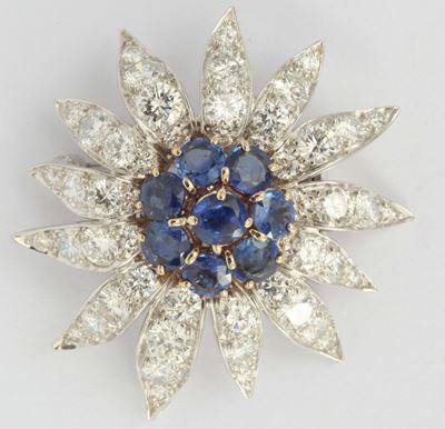 Van Cleef & Arpels N.y., Spilla Firmata e Numerata 33814 con Diamanti e Zaffiri