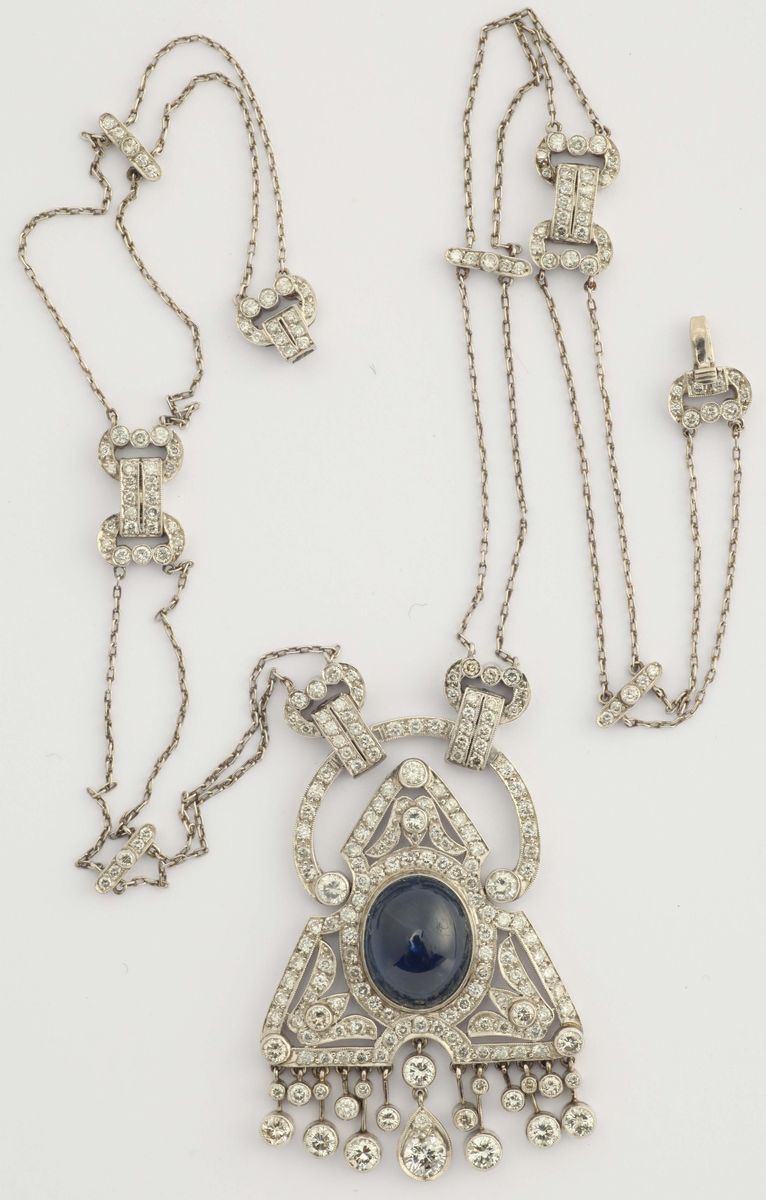 An art deco sapphire and platinum  - Auction Fine Jewels - I - Cambi Casa d'Aste