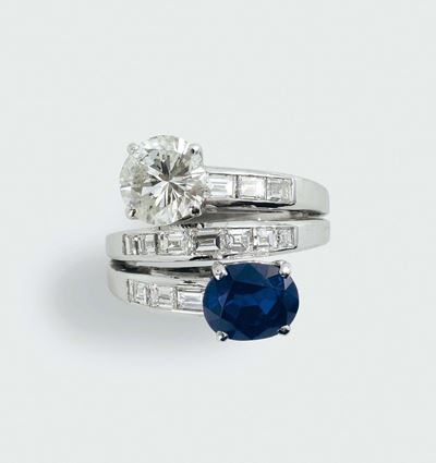 Anello Contrarié con Diamante e Zaffiro