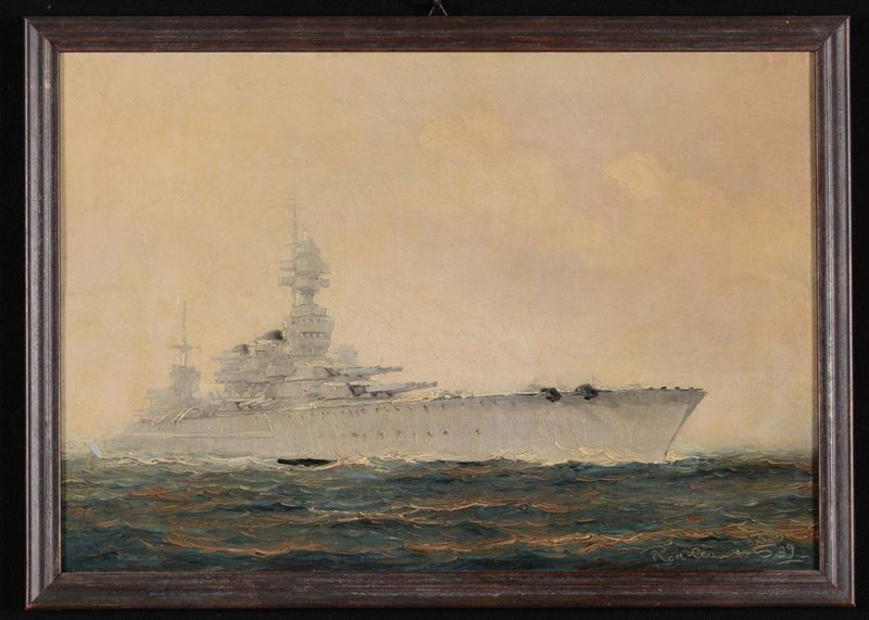 Rudolf Claudus (1893-1964) Ritratto di nave da guerra  - Asta Antiquariato e Dipinti Antichi - Cambi Casa d'Aste