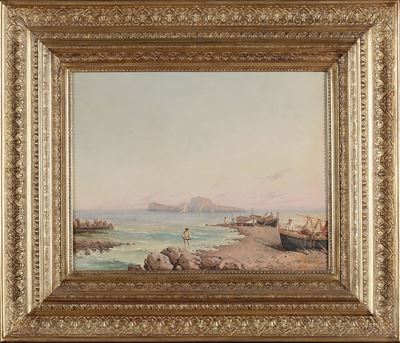 Scuola Ispano-napoletana del XIX Secoloquattro Vedute Raffiguranti Capri e Palazzo Donn'anna