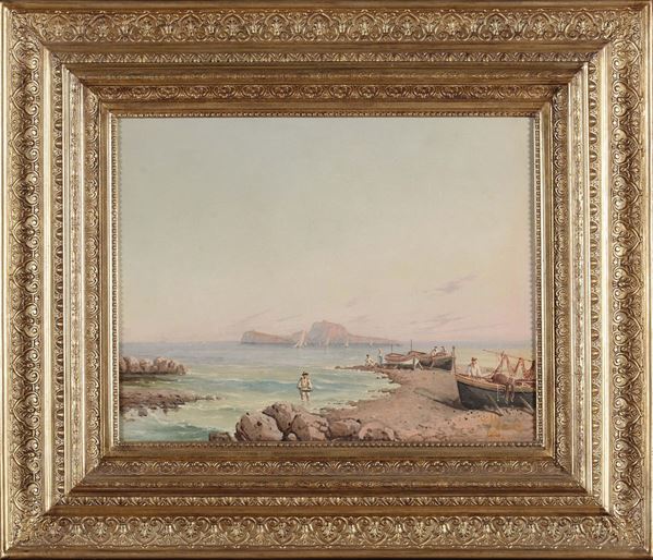 Scuola Ispano-Napoletana del XIX secolo Quattro vedute raffiguranti Capri e Palazzo Donn'Anna