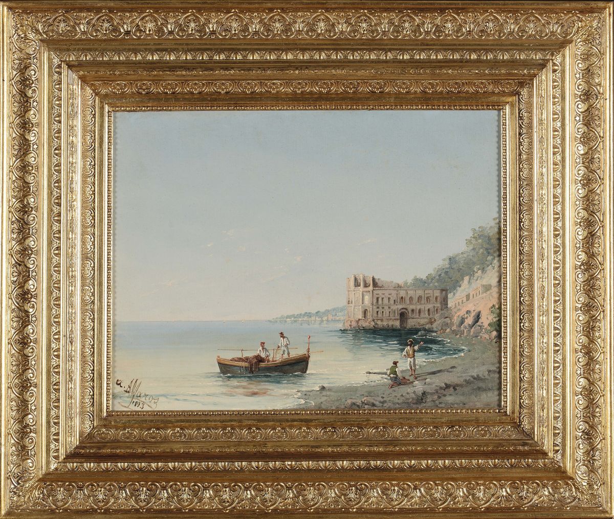 Scuola Ispano-napoletana del XIX Secoloquattro Vedute Raffiguranti Capri e Palazzo Donn'anna