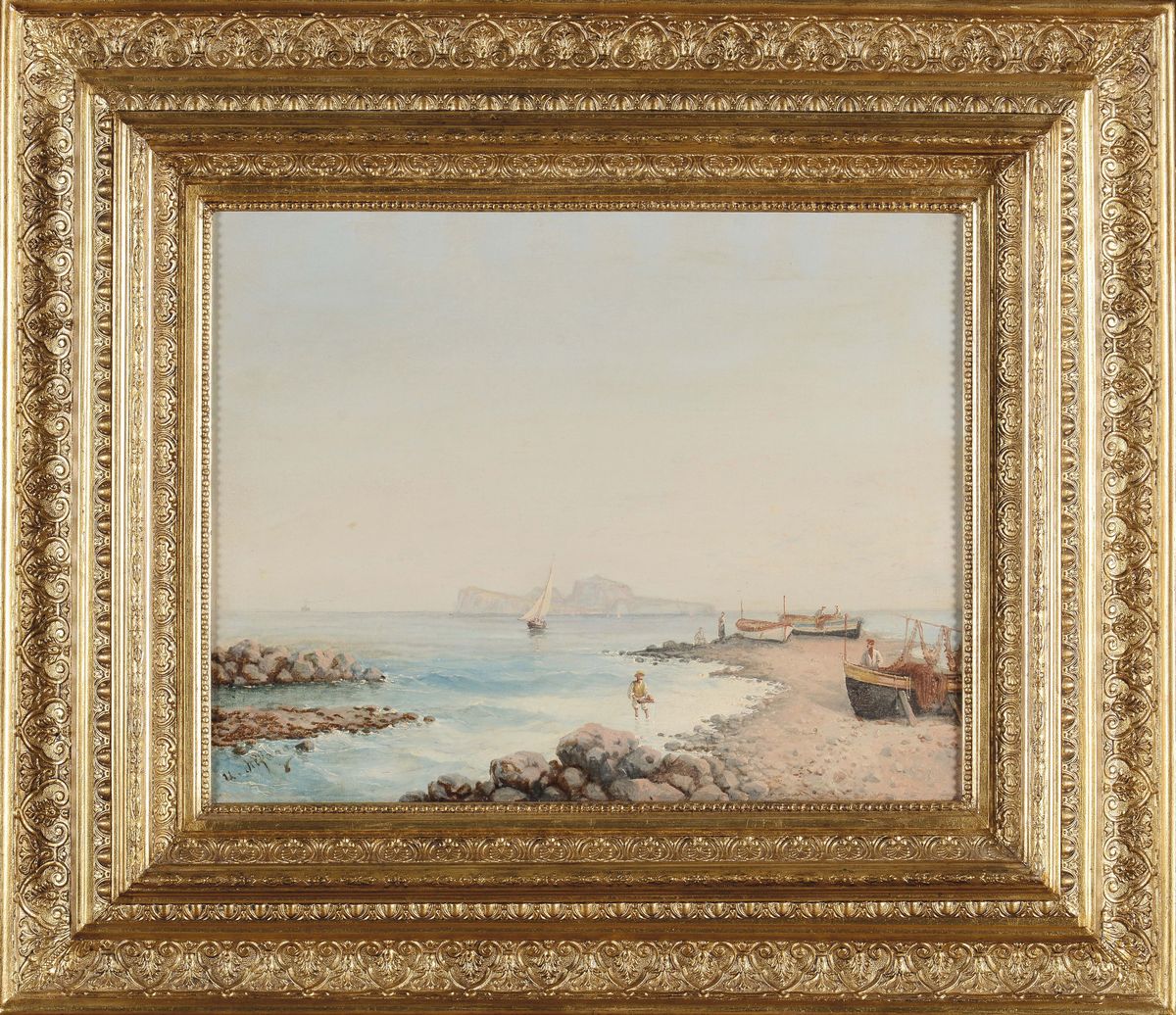 Scuola Ispano-napoletana del XIX Secoloquattro Vedute Raffiguranti Capri e Palazzo Donn'anna
