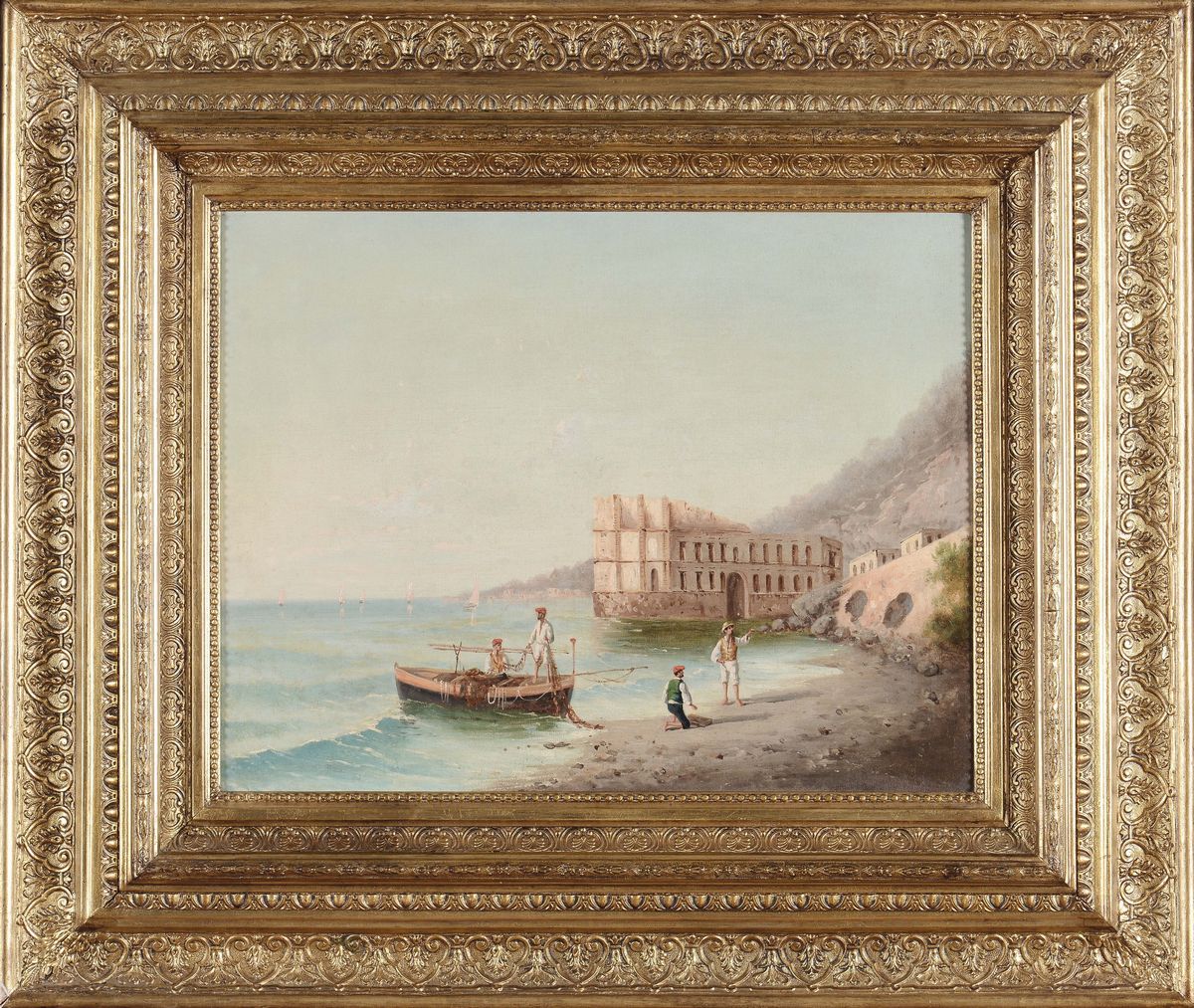 Scuola Ispano-napoletana del XIX Secoloquattro Vedute Raffiguranti Capri e Palazzo Donn'anna
