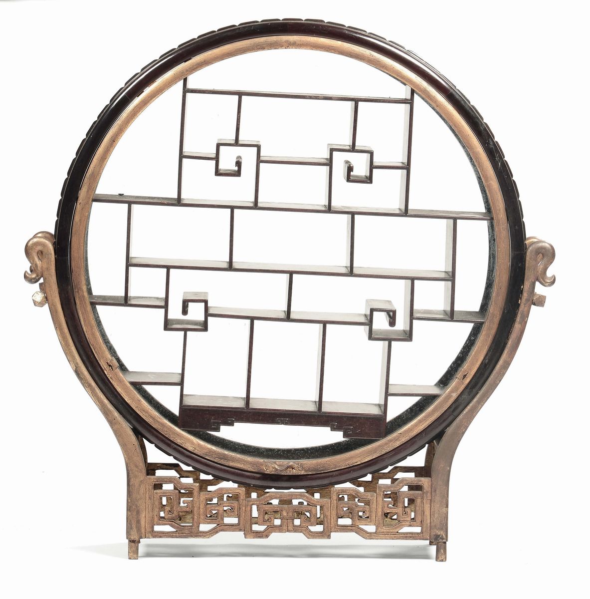 Vetrina Circolare in Legno Contenente Piccole Giade, Cina, Dinastia Qing, Fine XIX Secolo