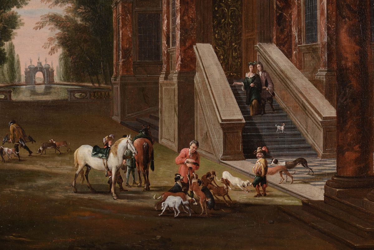 Scuola Fiamminga del XVIII Secolocoppia di Architetture con Figure