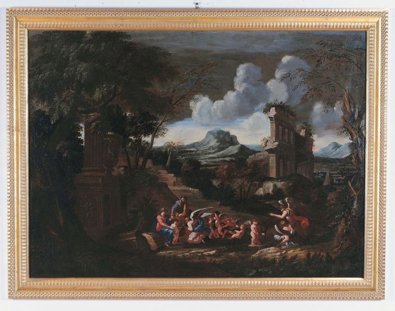 Andrea Locatelli (Roma 1695 - 1741), ambito di Riposo durante la fuga d'Egitto  - Asta Dipinti Antichi - Cambi Casa d'Aste