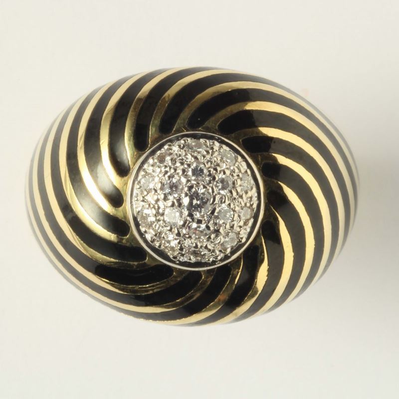 Anello con pavé di diamanti e smalto nero  - Auction Silvers and Jewels - Cambi Casa d'Aste