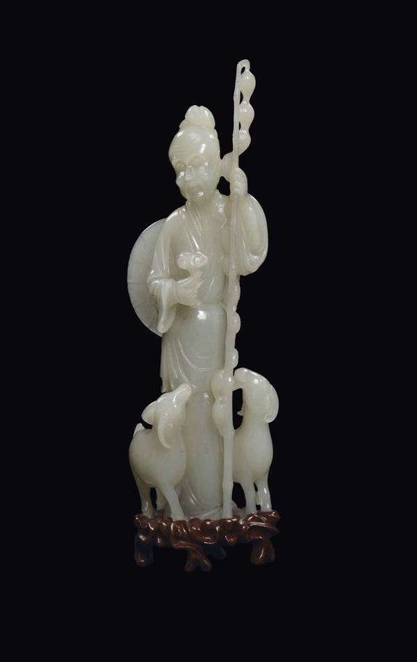 A white jade “wise man and two goats” group, China, Qing Dynasty, 19th century