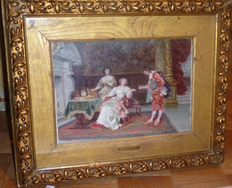 Tito Conti (1842-1924) Scena galante  - Auction Fine Arts from refined private house - Cambi Casa d'Aste