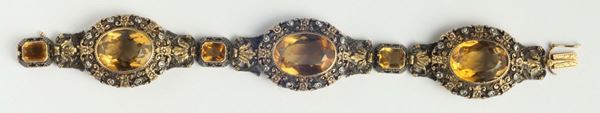 A 20th century citrine, silver and gold bracelet