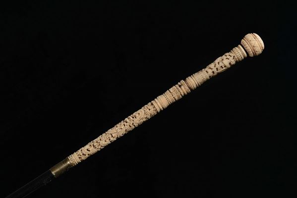 A Canton stick with ivory handle and tip, China, Qing Dynasty, 19th century