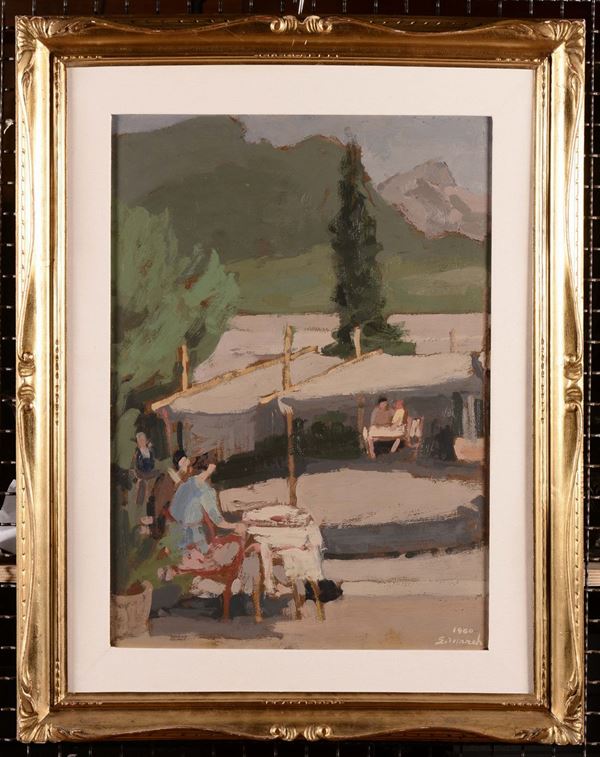 Giovanni March (1894 - 1974) Paesaggio con figure sedute