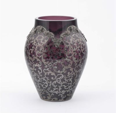 Vaso in Vetro con Inserti in Lamina D'argento