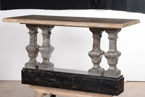 Elements of a grey veined marble banister, various periods 19th - 20th century