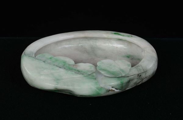 A jadeite inkpot in the shape of lotus flower, China, Republic, 20th century