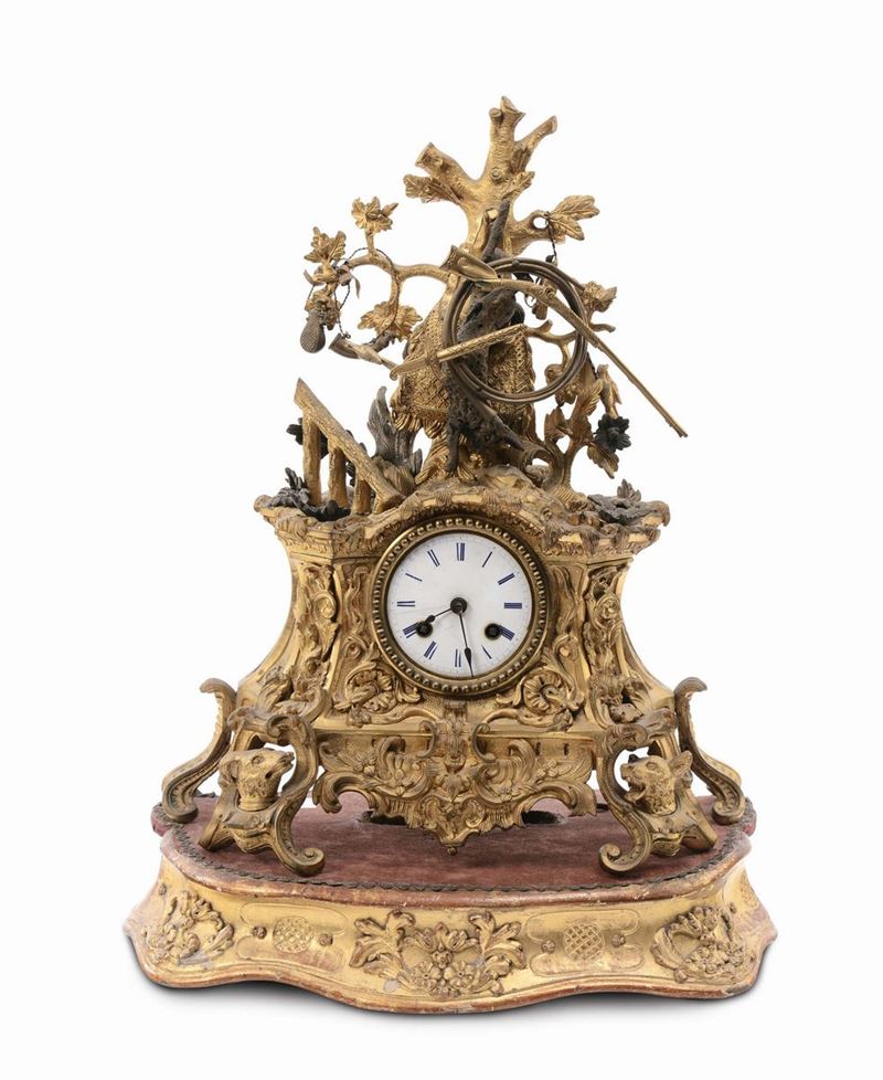 Pendola da tavolo in metallo dorato, XIX secolo  - Auction Antique and Old Masters - Cambi Casa d'Aste