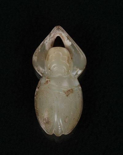 Giada Bianca con Russet Scolpita a Guisa di Cicala, Cina, Dinastia Qing, XIX Secolo