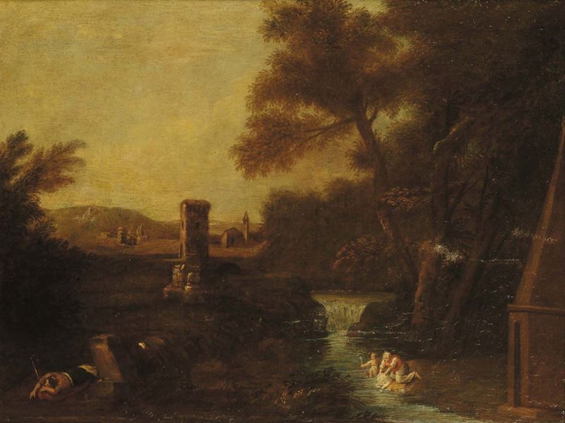 Scuola del XVIII secolo Paesaggio fluviale  - Asta Antiquariato e Dipinti Antichi - Cambi Casa d'Aste