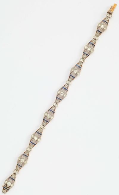 Braccialetto Art Deco con Zaffiri e Diamanti Taglio Huit - Huit