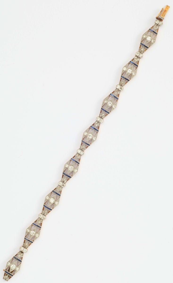 Braccialetto art deco con zaffiri e diamanti taglio huit - huit  - Asta Fine Jewels - I - Cambi Casa d'Aste