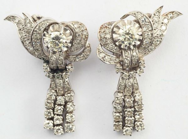 A pair of old-cut diamond pendent earrings