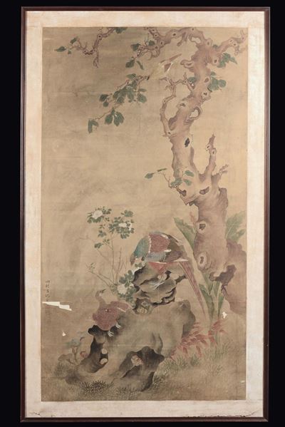Dipinto su Carta a Soggetto Naturalistico con Pernici, Cina, Dinastia Qing, XIX Secolo