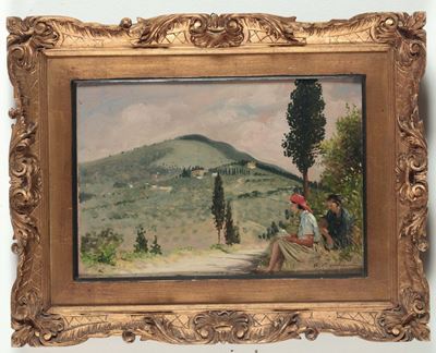 Angelo Mambriani (1877 - 1969)paesaggio con Figure