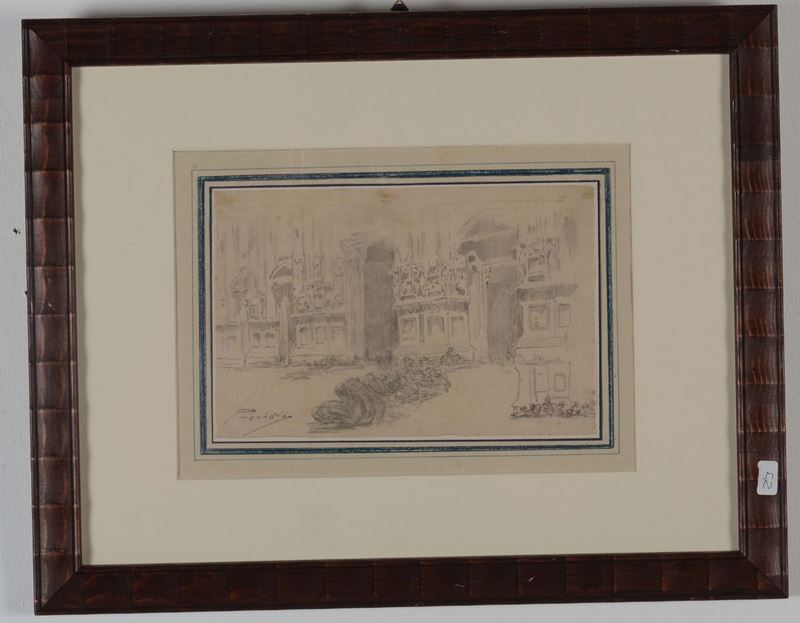 Gaetano Previati Interno di chiesa  - Asta Asta a Tempo 05-2014 - Cambi Casa d'Aste