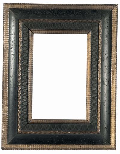 Cornice in Legno Guillochè Nera e Oro, Fiandre XVII Secolo