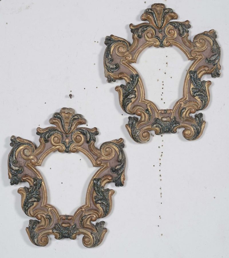 Coppia di cartagloria in legno scolpito, dipinto a finto marmo e dorato  - Auction Antique Frames - Cambi Casa d'Aste