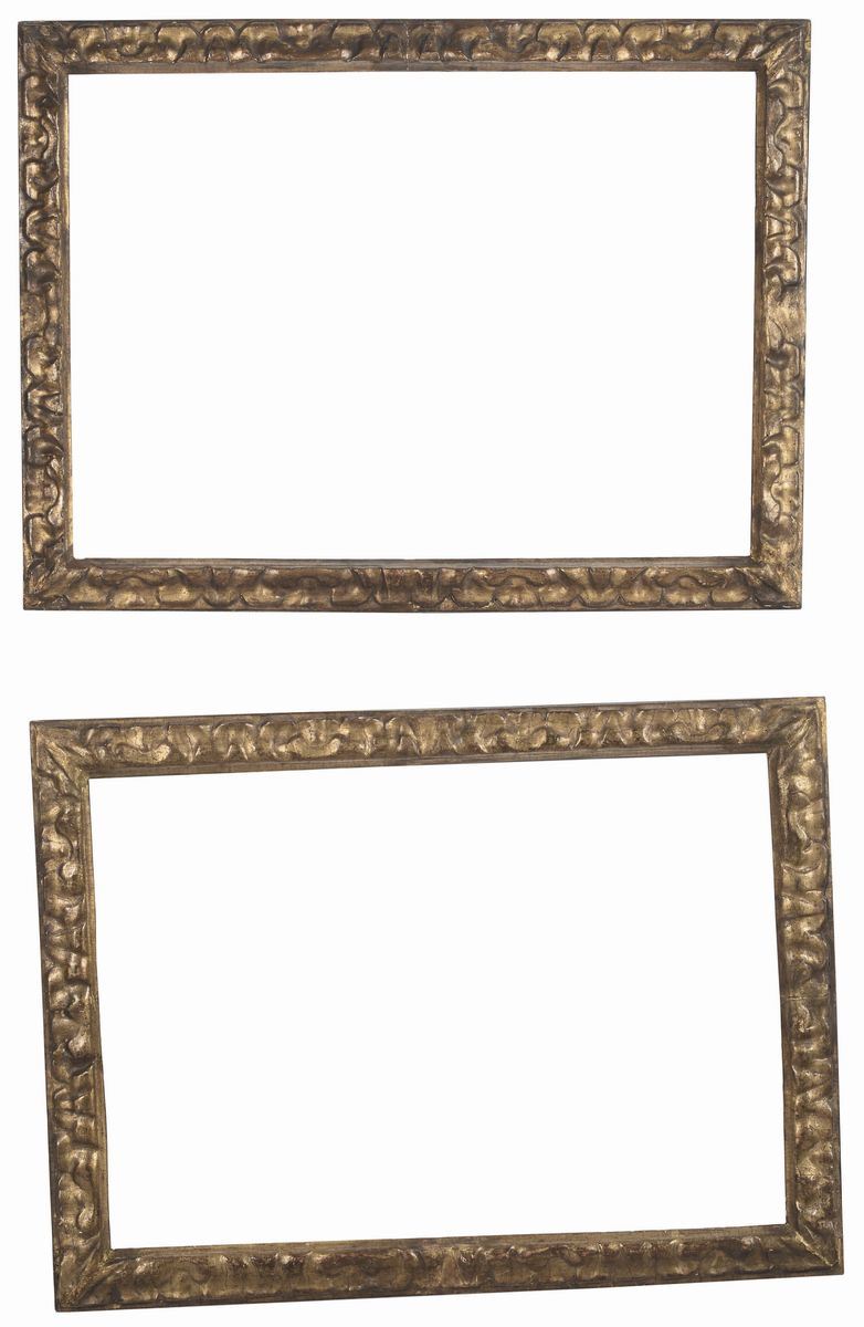 Coppia di cornici in legno dorato e intagliato, Piemonte XVIII secolo  - Auction Antique Frames - Cambi Casa d'Aste