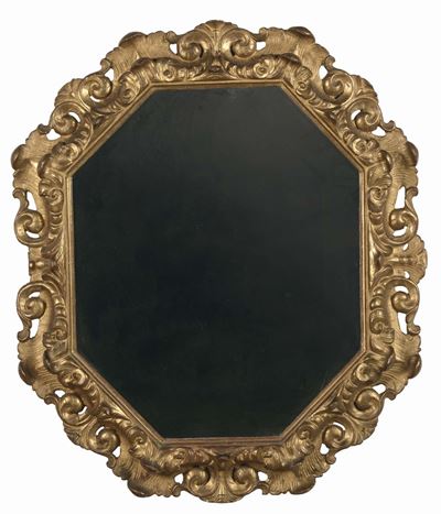Specchiera in Legno Dorato e Scolpito Cornice Ottagonale, XIX Secolo