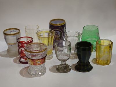 Lotto di Bicchieri Bidermeier in Cristallo Inciso