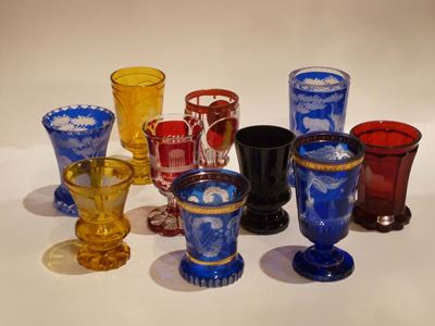 Lotto di Bicchieri Bidermeier in Cristallo Inciso