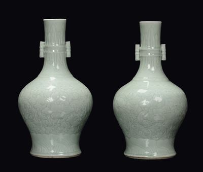 Coppia di Vasi in Porcellana Celadon, Cina, Dinastia Qing, XIX Secolo