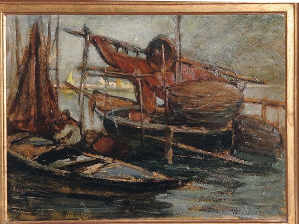 Giuseppe Miti Zanetti (1859-1929) Barche a Venezia