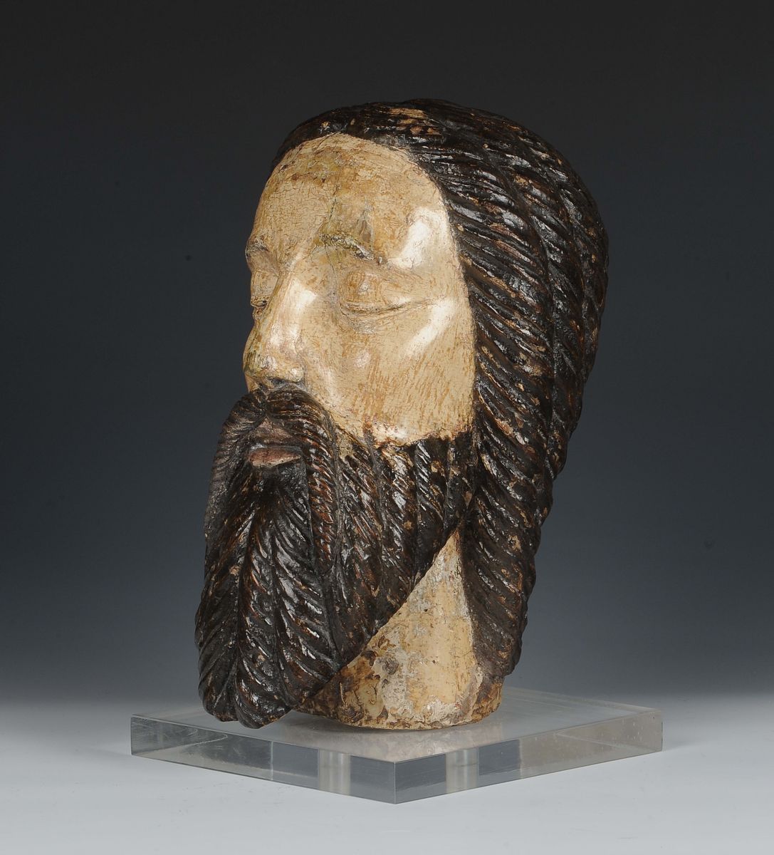 Testa di Cristo in Legno Policromo, Scultore Attivo tra Piemonte e Lombardia, XV Secolo
