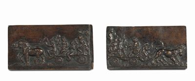 Coppia di Placchette in Bronzo Fuso e Cesellato Raffiguranti “trionfo della Chiesa” e “trionfo de...
