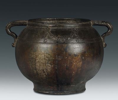 Vaso Globulare Biansato in Bronzo Fuso, Tornito e Cesellato, Rinascimento Italiano XV-XVI Secolo