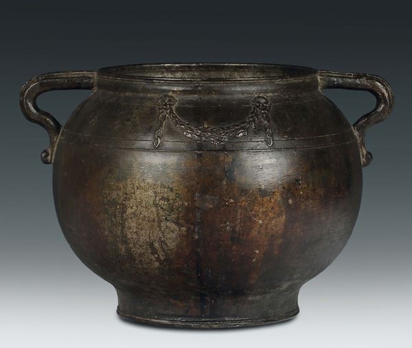 A two-handle globular molten, polished and chiselled bronze vase, Italian Renaissance, 15th-16th century