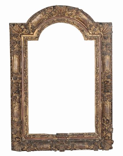 Cornice Luigi XIV in Legno di Rovere Intagliata e Dorata, XVIII Secolo