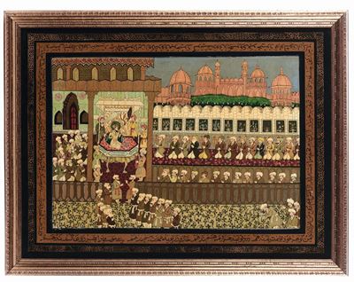 Dipinto Indiano Raffigurante Adorazione di un Sovrano, India, XIX Secolo