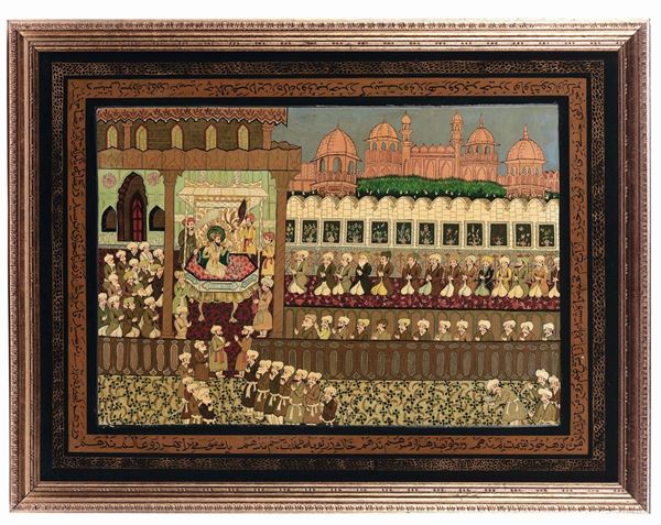 Dipinto indiano raffigurante adorazione di un sovrano, India, XIX secolo