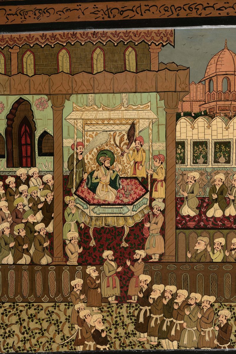 Dipinto Indiano Raffigurante Adorazione di un Sovrano, India, XIX Secolo
