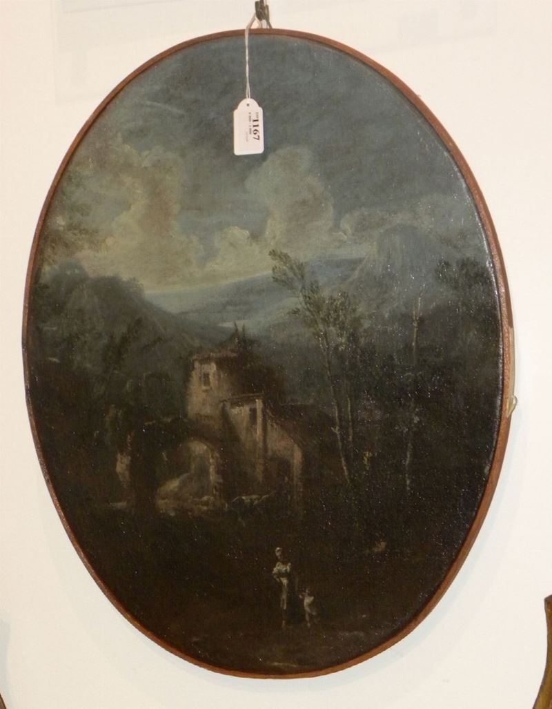Scuola del XVIII secolo Paesaggio con architetture e figure  - Auction Antique and Old Masters - I - Cambi Casa d'Aste